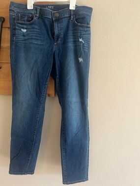 LOFT Dark Wash Skinny Jeans with Light Distressing